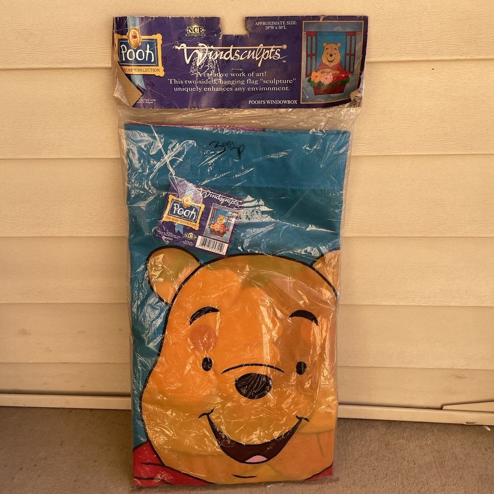Vintage Pooh's Window Flag With Floral Hanging 28"x50" 1998